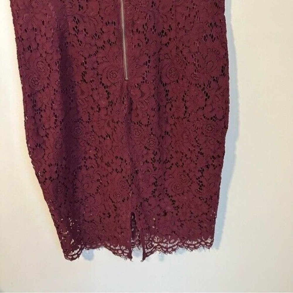 Bardot  Womens Burgundy Lace Zippered Mock Neck Floral Cocktail Sheath Dress 10 - Picture 7 of 12